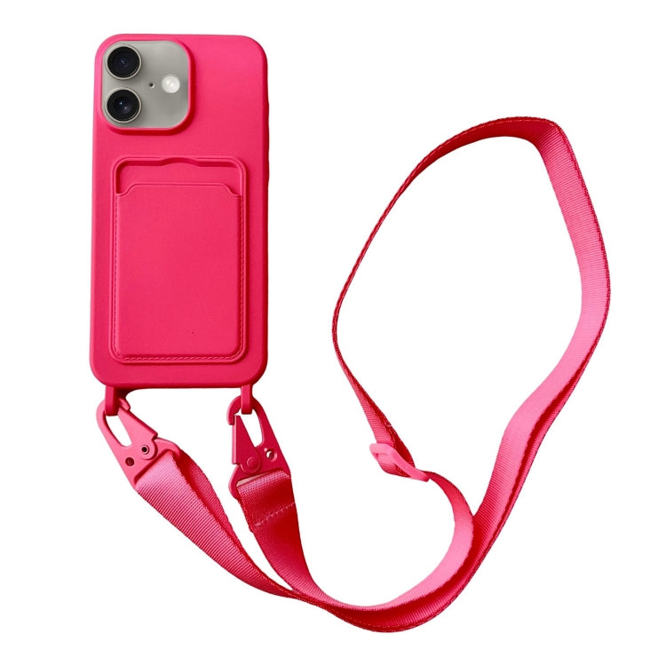 For iPhone 16 Plus Card Slot Liquid Silicone Phone Case with Lanyard