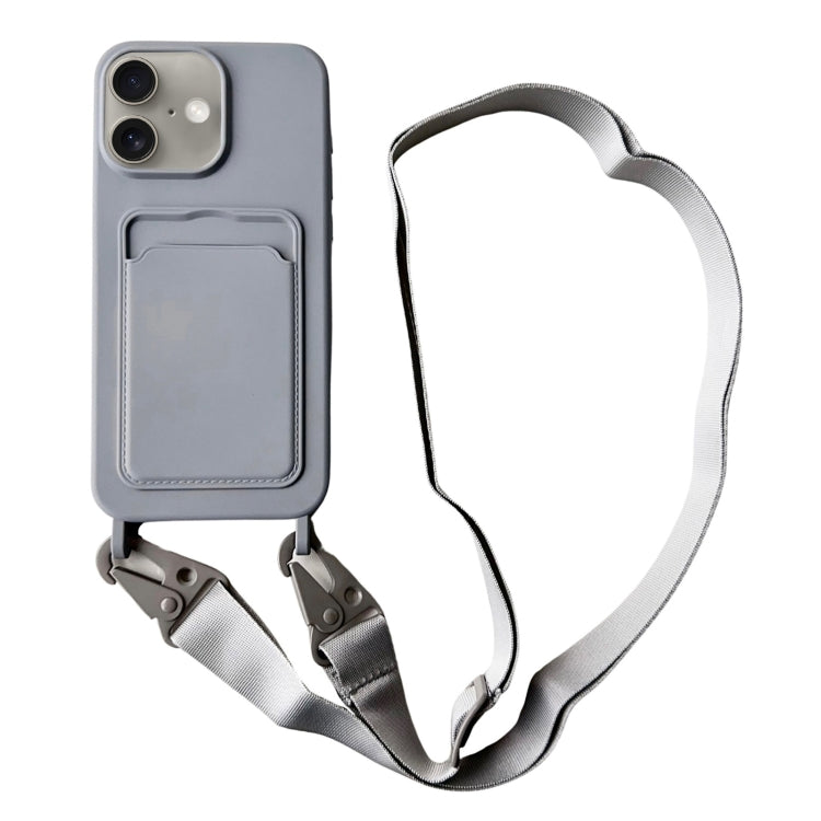 For iPhone 16 Card Slot Liquid Silicone Phone Case with Lanyard