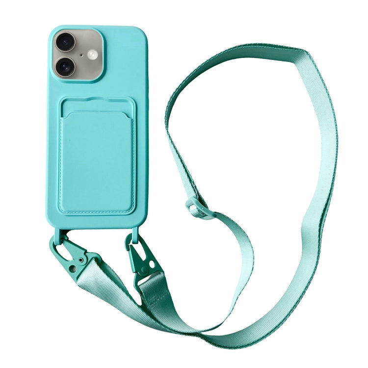 For iPhone 16 Card Slot Liquid Silicone Phone Case with Lanyard