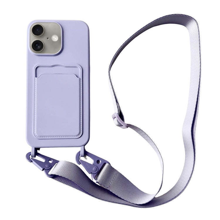 For iPhone 16 Card Slot Liquid Silicone Phone Case with Lanyard