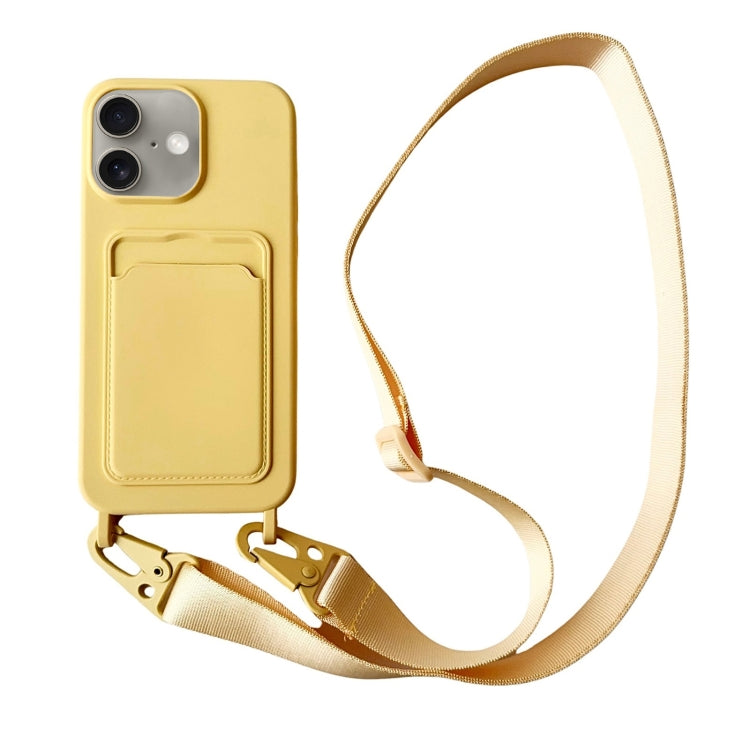 For iPhone 16 Card Slot Liquid Silicone Phone Case with Lanyard
