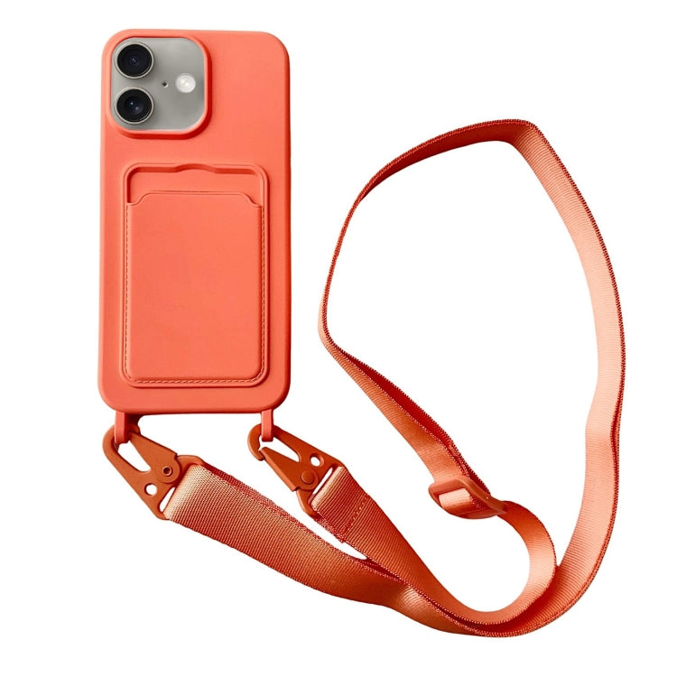 For iPhone 16 Card Slot Liquid Silicone Phone Case with Lanyard
