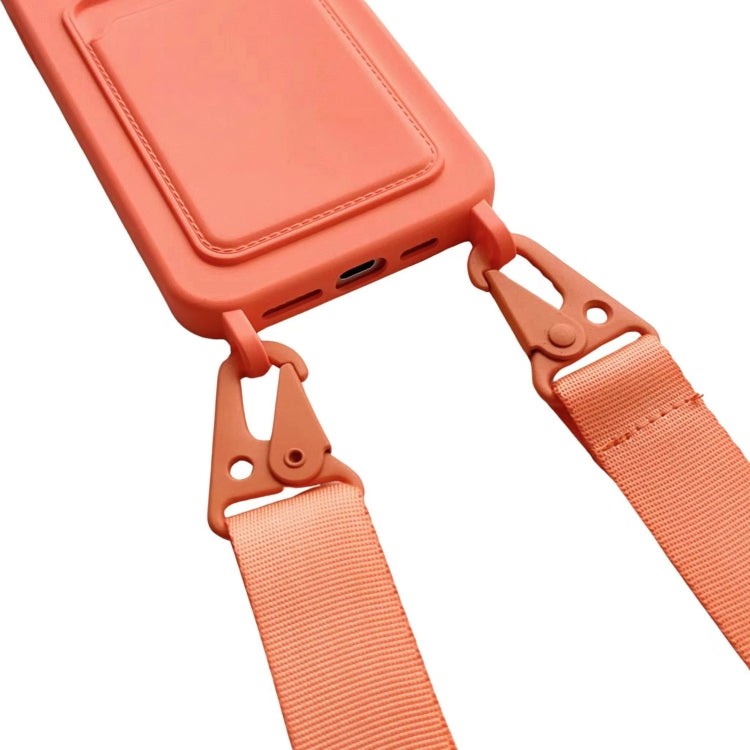 For iPhone 16 Pro Card Slot Liquid Silicone Phone Case with Lanyard