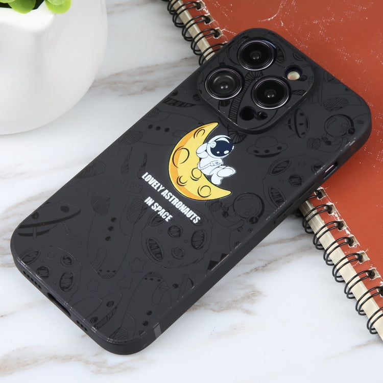 For iPhone 16 Astronaut Pattern Silicone Straight Edge Phone Case