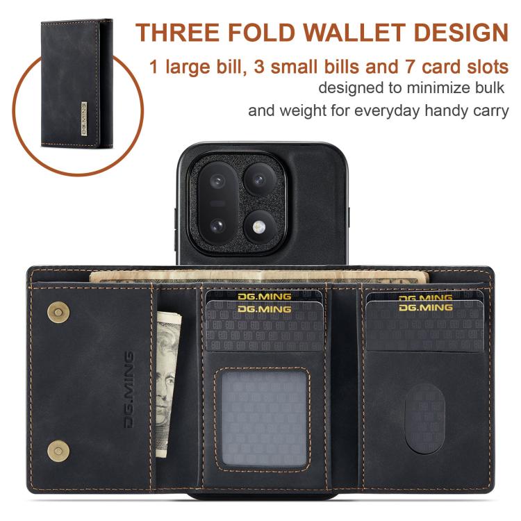 For OnePlus 15 DG.MING M1 Series 3-Fold Multi Card Wallet + Magnetic Phone Case