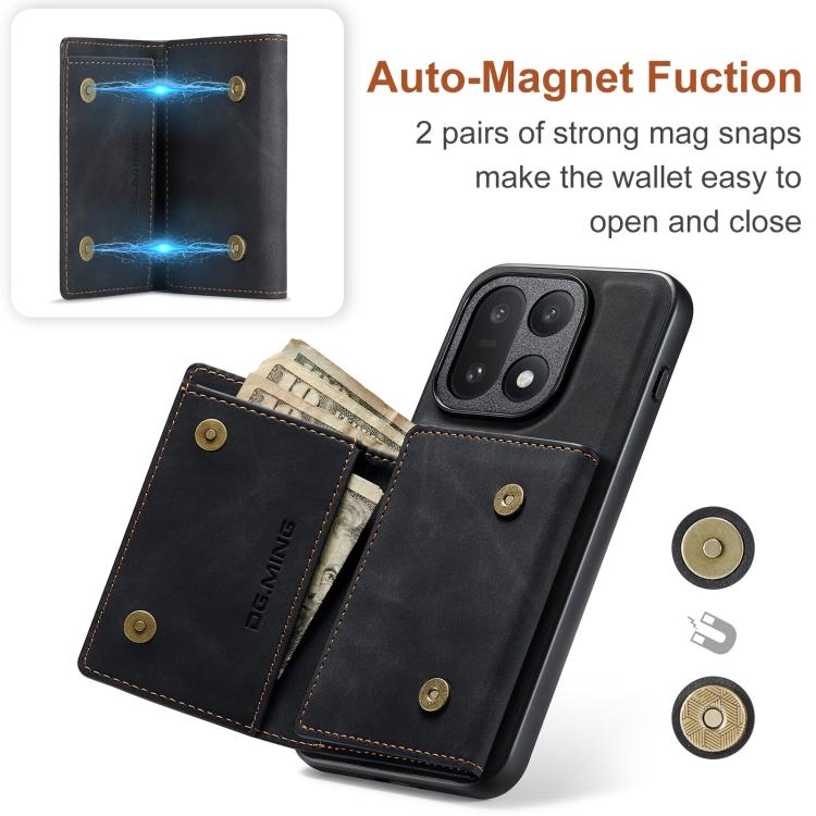 For OnePlus 15 DG.MING M1 Series 3-Fold Multi Card Wallet + Magnetic Phone Case