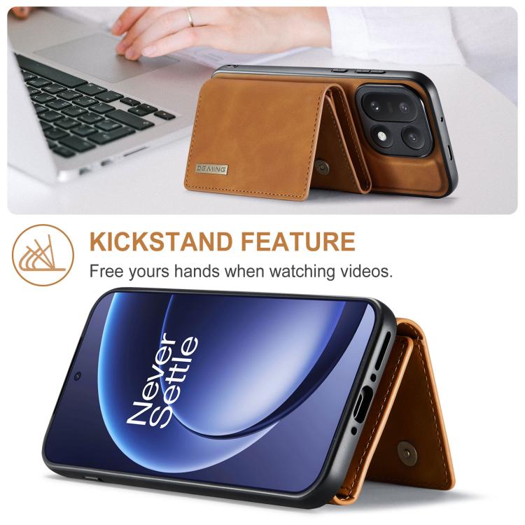 For OnePlus 15 DG.MING M1 Series 3-Fold Multi Card Wallet + Magnetic Phone Case