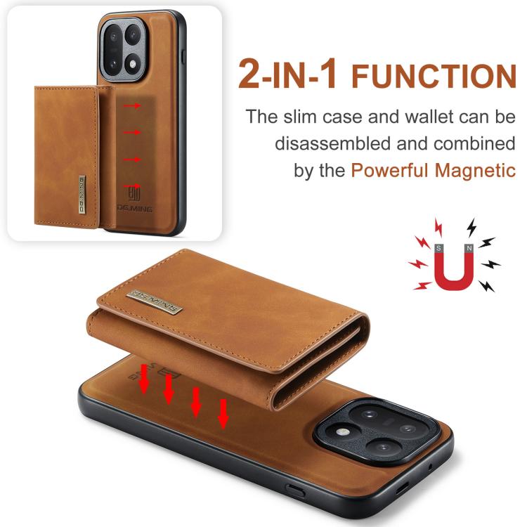 For OnePlus 15 DG.MING M1 Series 3-Fold Multi Card Wallet + Magnetic Phone Case