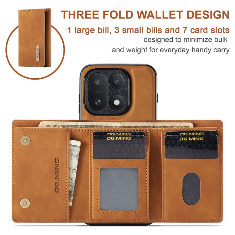 For OnePlus 15 DG.MING M1 Series 3-Fold Multi Card Wallet + Magnetic Phone Case