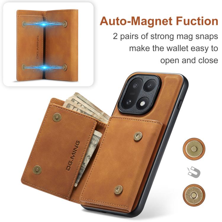 For OnePlus 15 DG.MING M1 Series 3-Fold Multi Card Wallet + Magnetic Phone Case