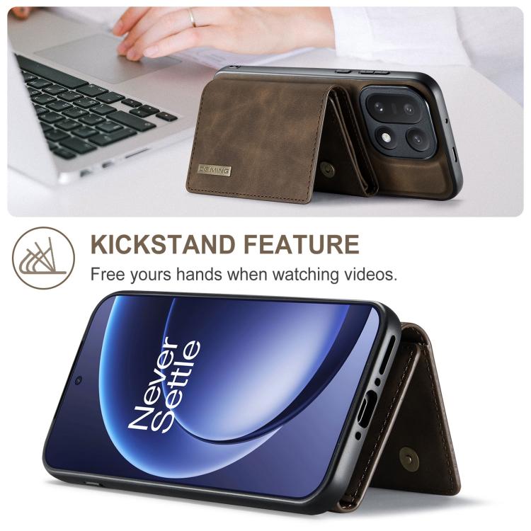 For OnePlus 15 DG.MING M1 Series 3-Fold Multi Card Wallet + Magnetic Phone Case