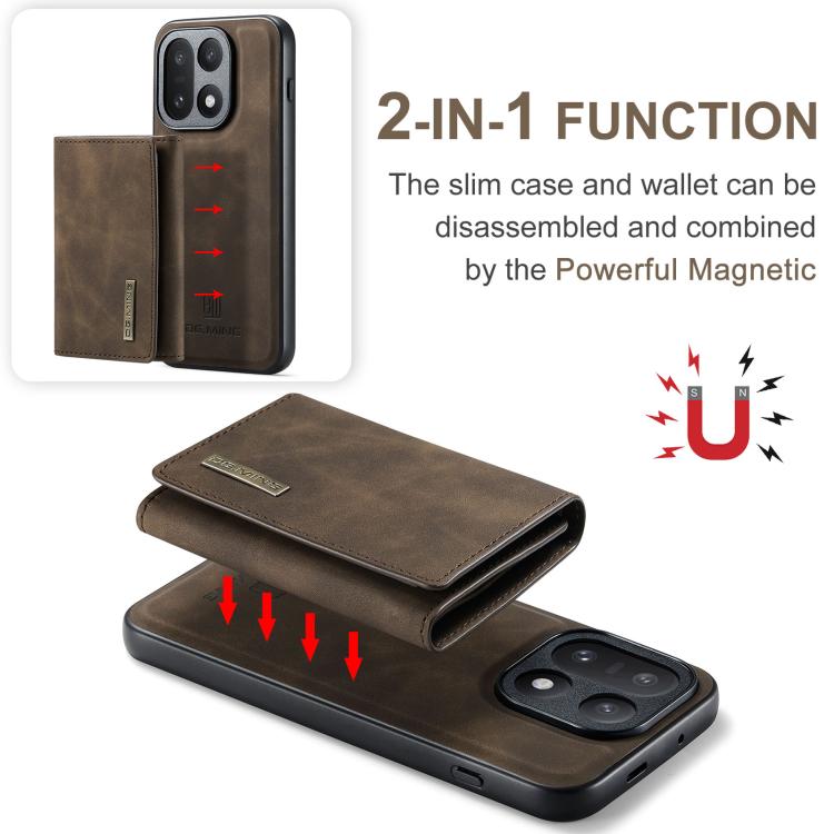 For OnePlus 15 DG.MING M1 Series 3-Fold Multi Card Wallet + Magnetic Phone Case
