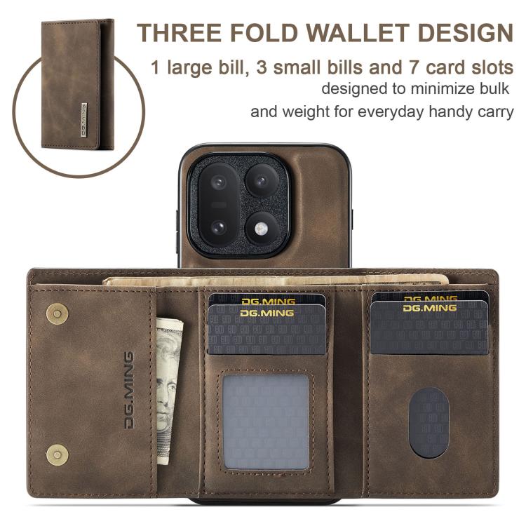 For OnePlus 15 DG.MING M1 Series 3-Fold Multi Card Wallet + Magnetic Phone Case