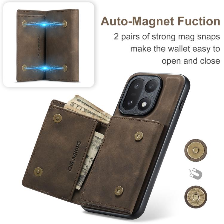 For OnePlus 15 DG.MING M1 Series 3-Fold Multi Card Wallet + Magnetic Phone Case