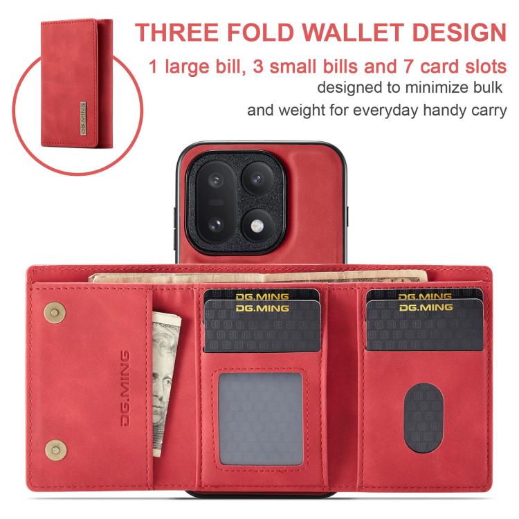 For OnePlus 15 DG.MING M1 Series 3-Fold Multi Card Wallet + Magnetic Phone Case