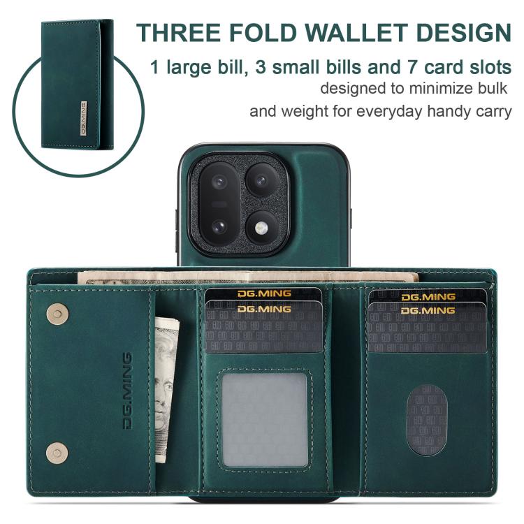 For OnePlus 15 DG.MING M1 Series 3-Fold Multi Card Wallet + Magnetic Phone Case