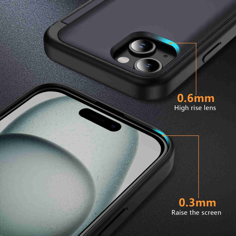 For iPhone 15 Plus 3 in 1 Flip Holder Phone Case