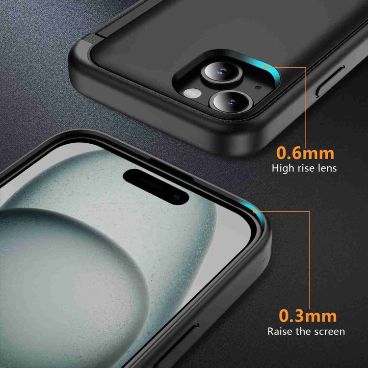 For iPhone 15 Plus 3 in 1 Flip Holder Phone Case