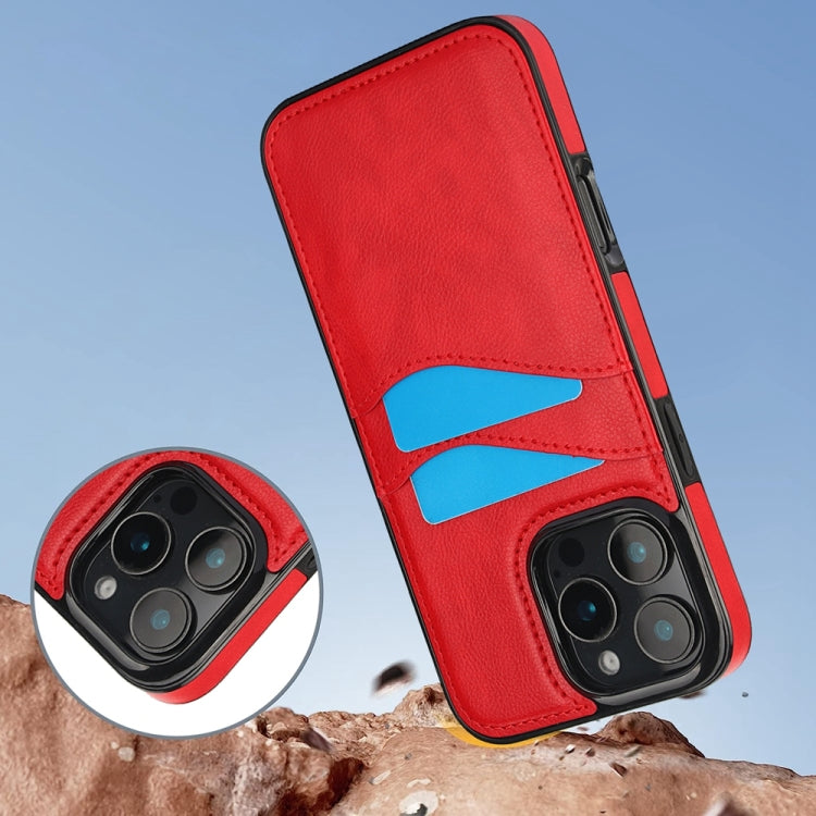 For iPhone 16 Pro Max Litchi Leather Skin Card Slots Phone Case