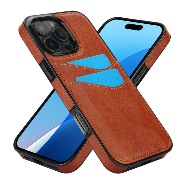 For iPhone 16 Pro Max Litchi Leather Skin Card Slots Phone Case
