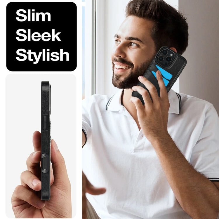 For iPhone 16 Pro Litchi Leather Skin Card Slots Phone Case