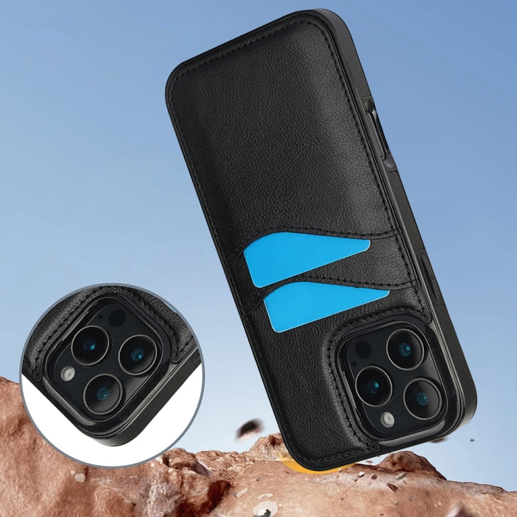For iPhone 16 Pro Litchi Leather Skin Card Slots Phone Case