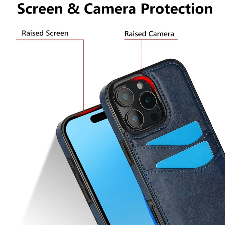For iPhone 16 Pro Litchi Leather Skin Card Slots Phone Case