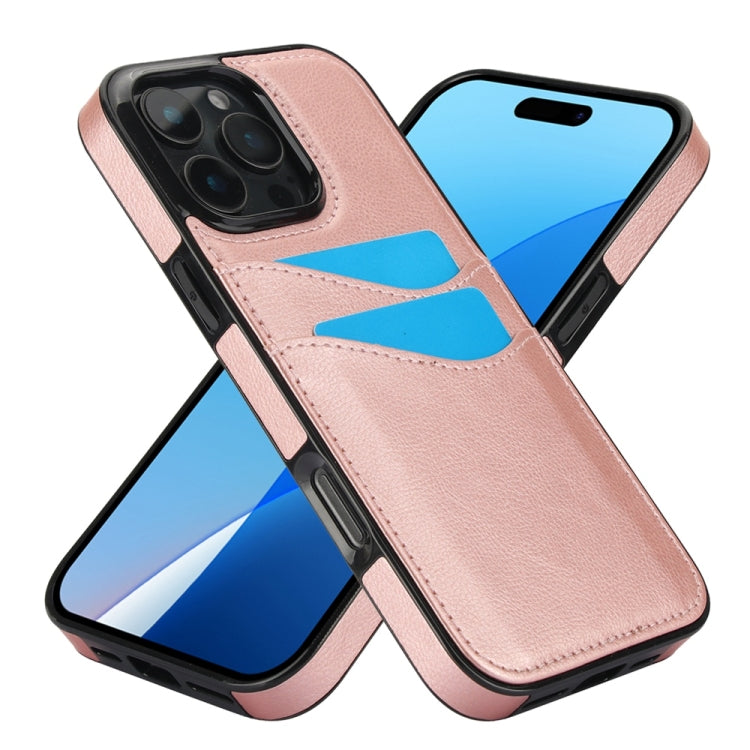 For iPhone 16 Pro Litchi Leather Skin Card Slots Phone Case