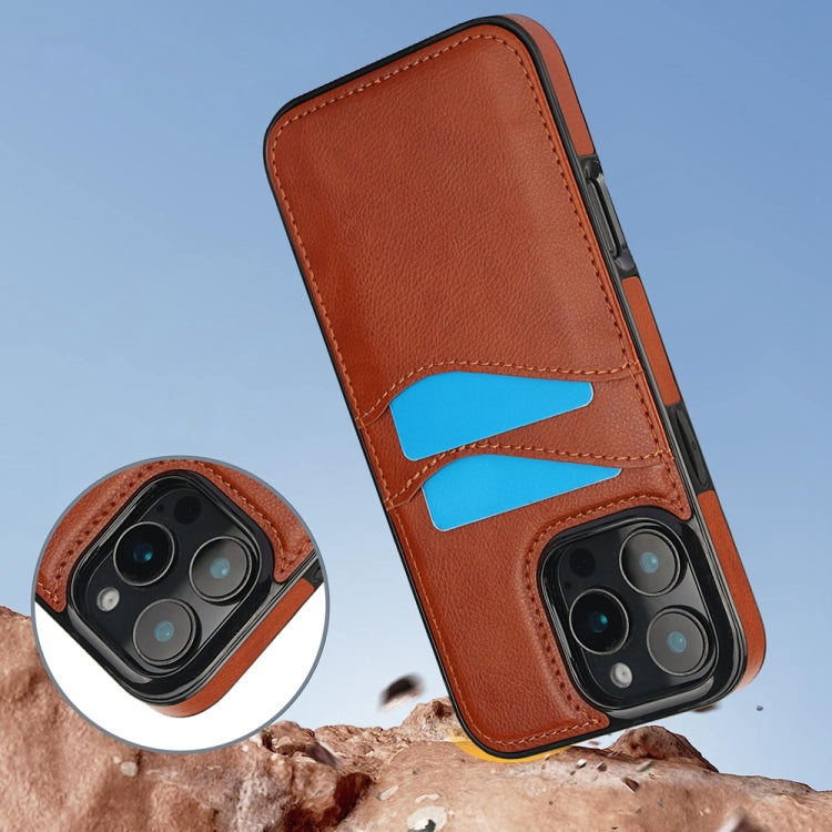 For iPhone 16 Pro Litchi Leather Skin Card Slots Phone Case