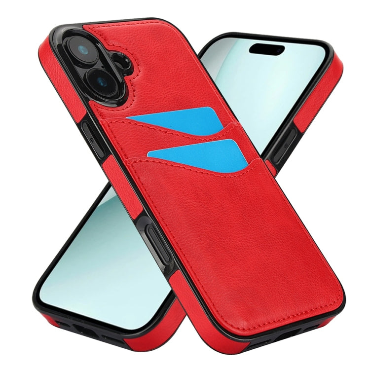 For iPhone 16 Plus Litchi Leather Skin Card Slots Phone Case