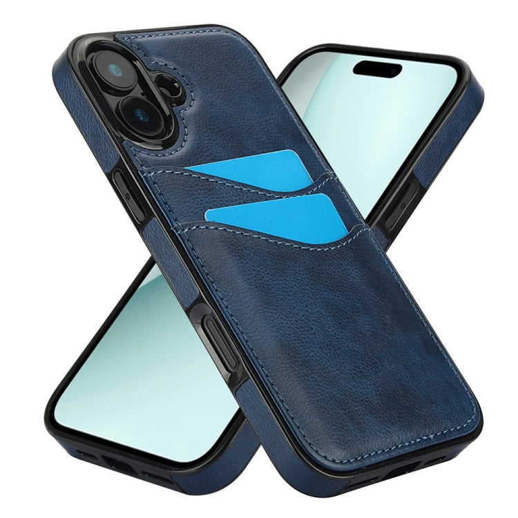 For iPhone 16 Plus Litchi Leather Skin Card Slots Phone Case