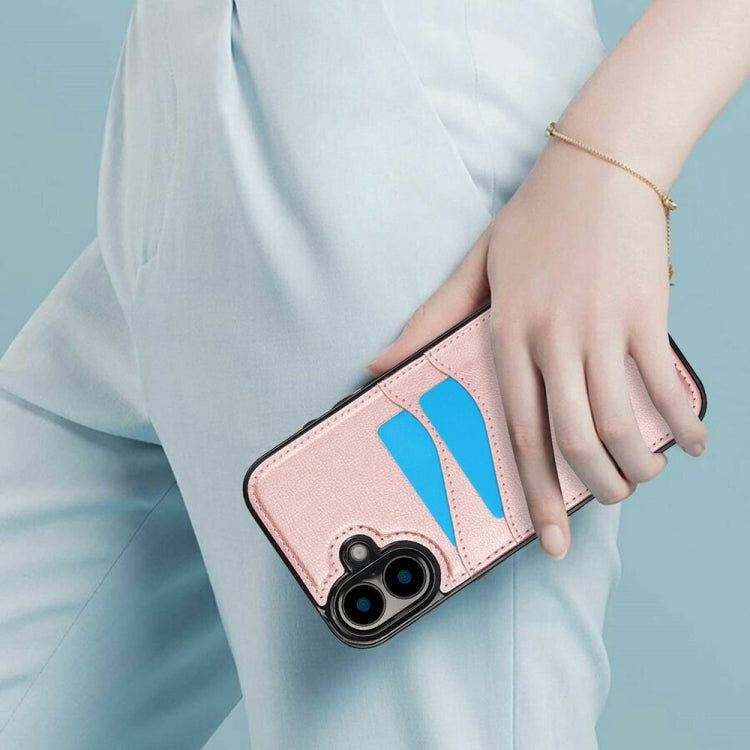 For iPhone 16 Plus Litchi Leather Skin Card Slots Phone Case