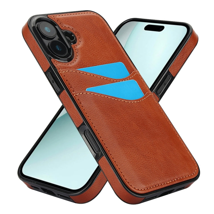 For iPhone 16 Plus Litchi Leather Skin Card Slots Phone Case