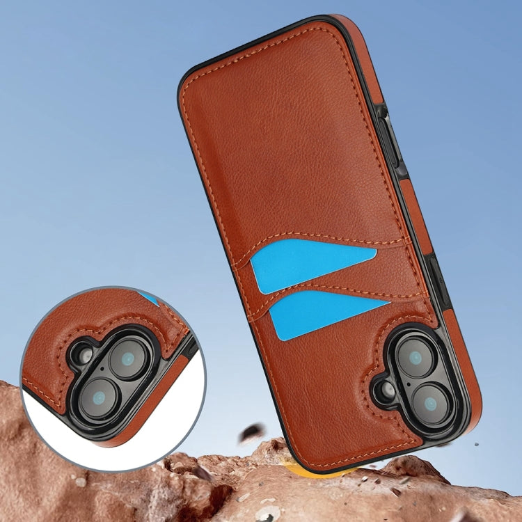 For iPhone 16 Plus Litchi Leather Skin Card Slots Phone Case