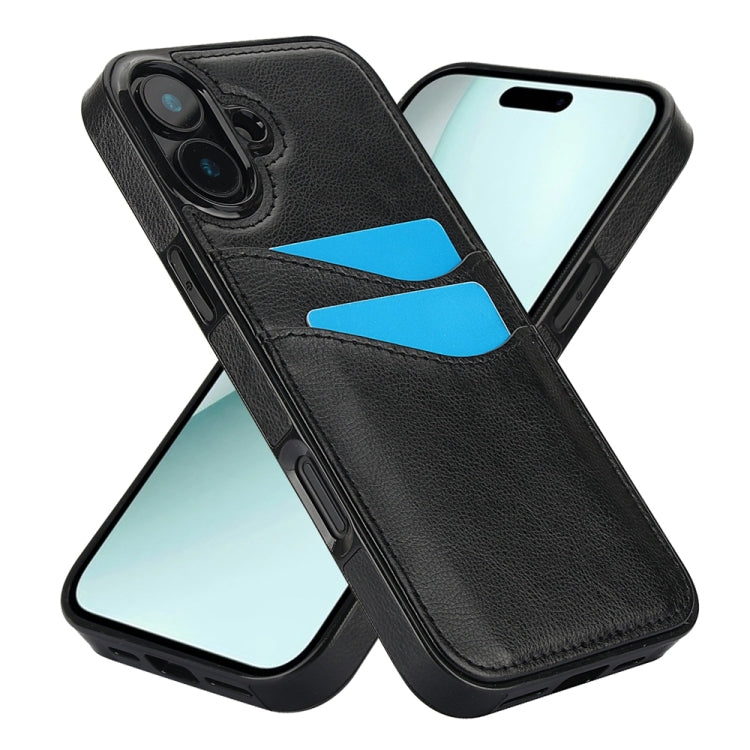 For iPhone 16 Litchi Leather Skin Card Slots Phone Case
