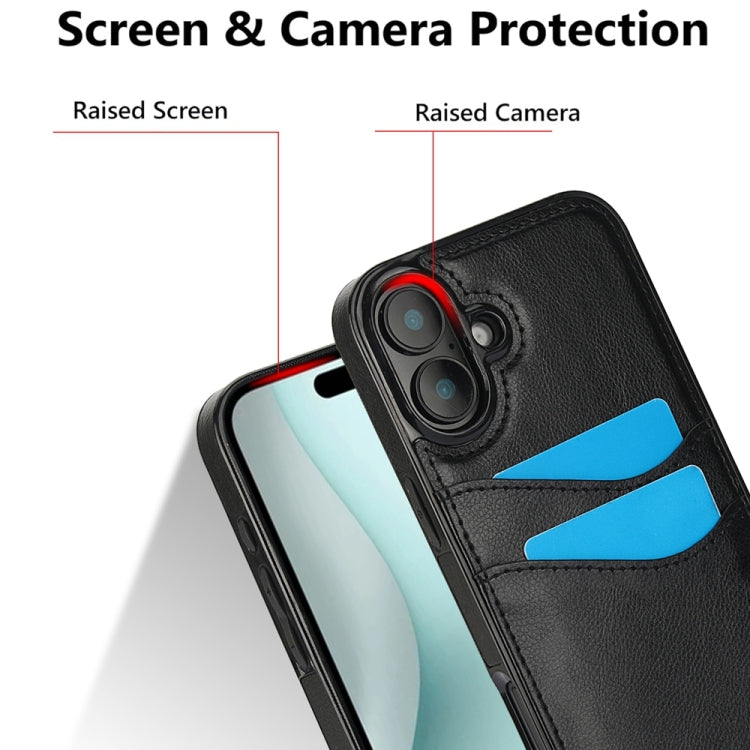 For iPhone 16 Litchi Leather Skin Card Slots Phone Case