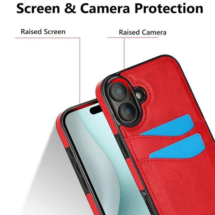 For iPhone 16 Litchi Leather Skin Card Slots Phone Case