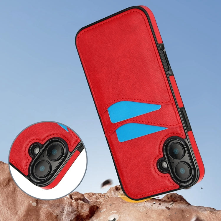 For iPhone 16 Litchi Leather Skin Card Slots Phone Case