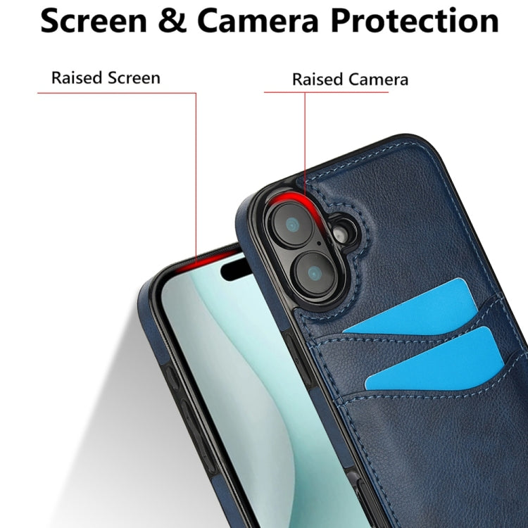 For iPhone 16 Litchi Leather Skin Card Slots Phone Case