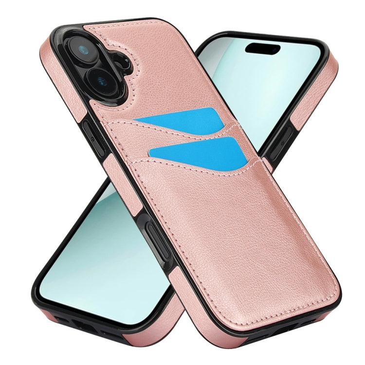 For iPhone 16 Litchi Leather Skin Card Slots Phone Case