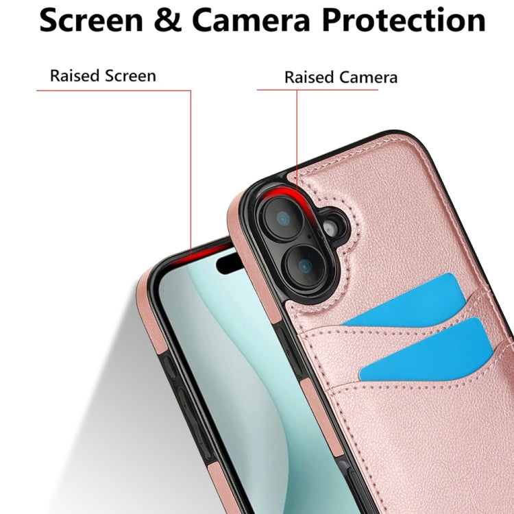 For iPhone 16 Litchi Leather Skin Card Slots Phone Case