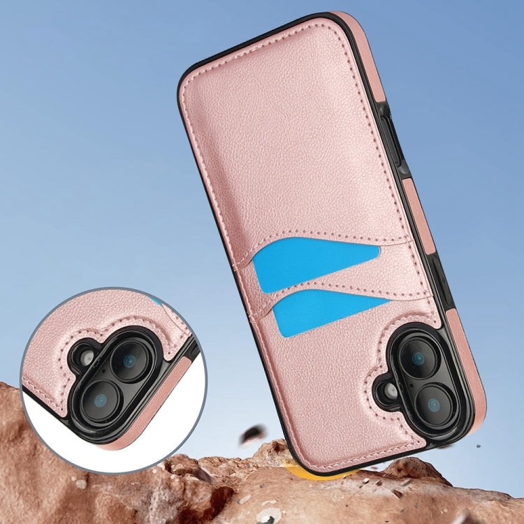 For iPhone 16 Litchi Leather Skin Card Slots Phone Case