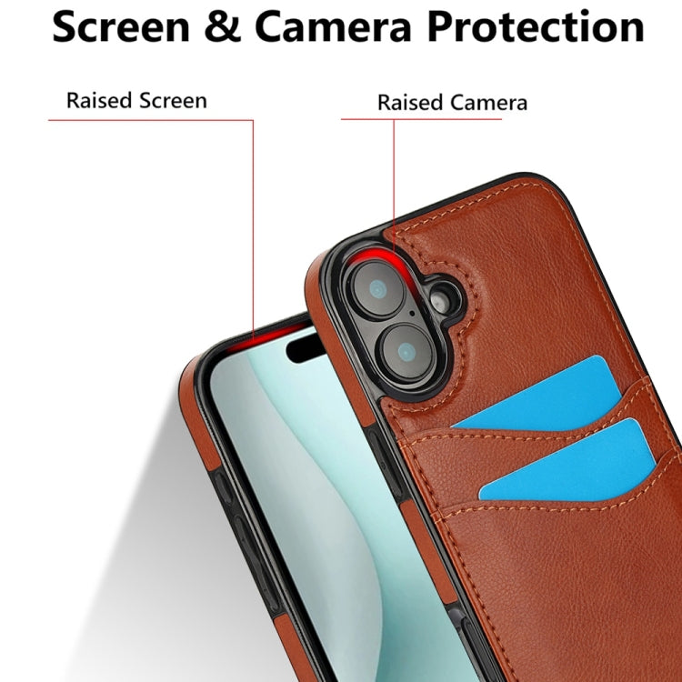For iPhone 16 Litchi Leather Skin Card Slots Phone Case
