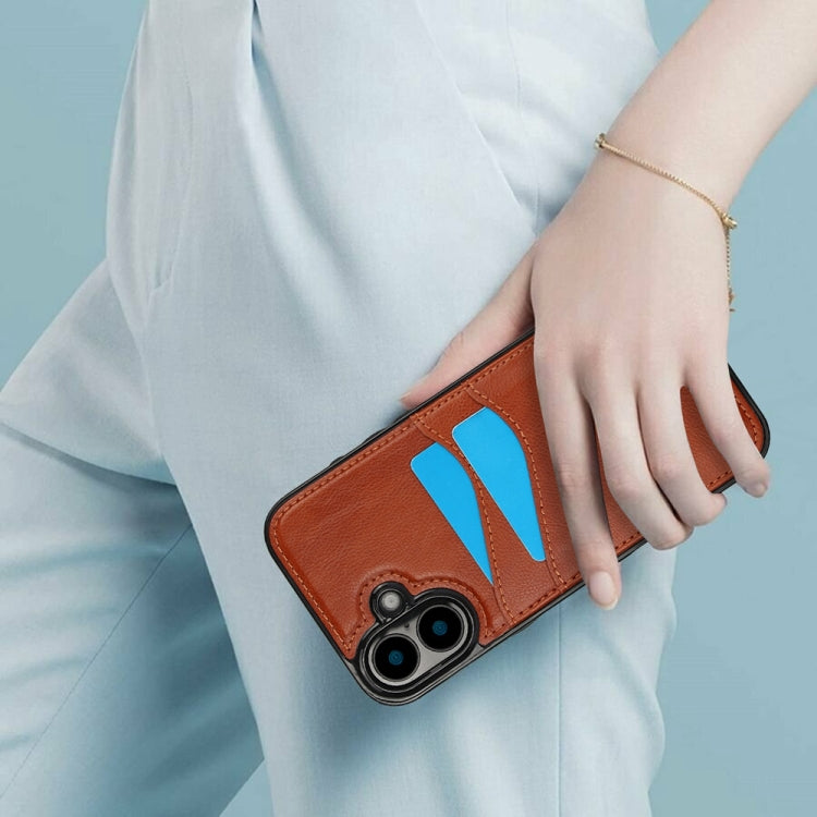 For iPhone 16 Litchi Leather Skin Card Slots Phone Case
