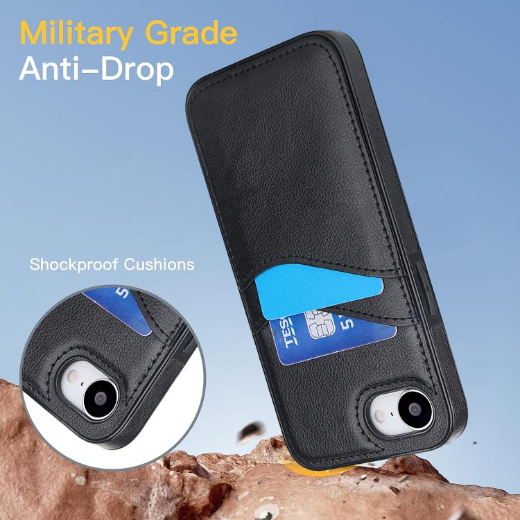 For iPhone 17e / 16e Litchi Leather Skin Card Slots Phone Case