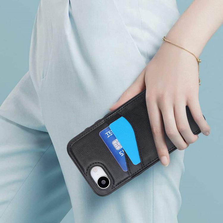 For iPhone 17e / 16e Litchi Leather Skin Card Slots Phone Case