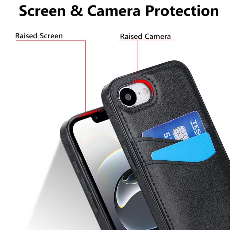 For iPhone 17e / 16e Litchi Leather Skin Card Slots Phone Case