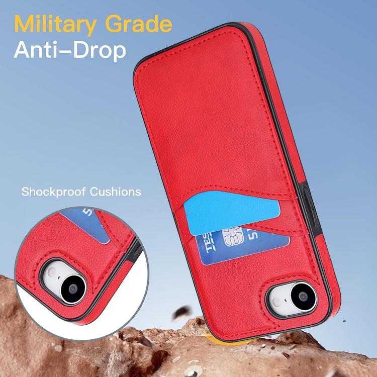 For iPhone 17e / 16e Litchi Leather Skin Card Slots Phone Case