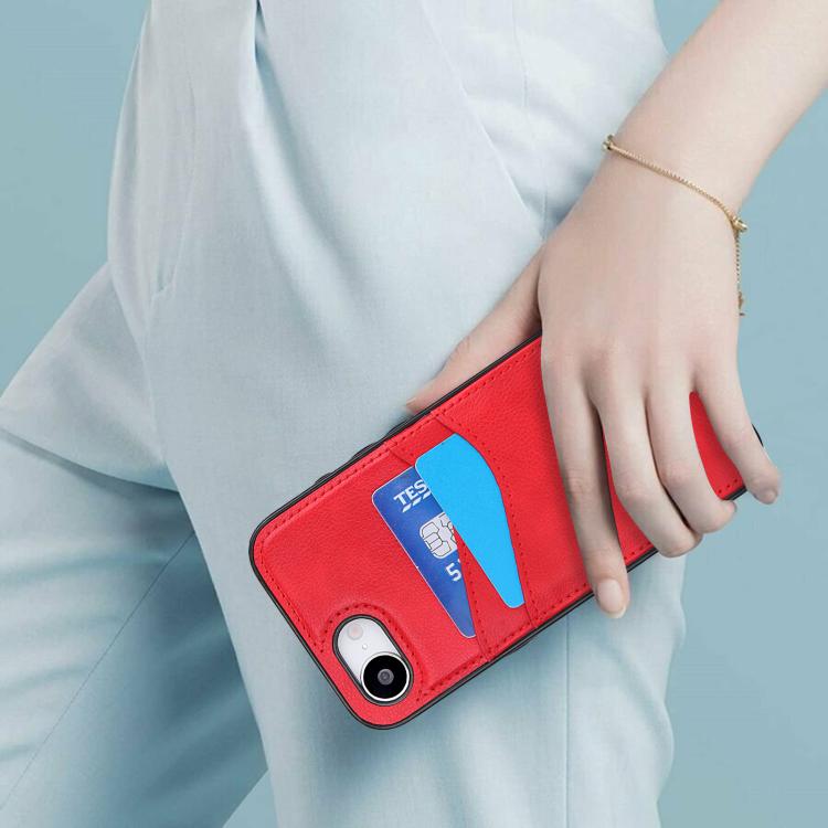For iPhone 17e / 16e Litchi Leather Skin Card Slots Phone Case