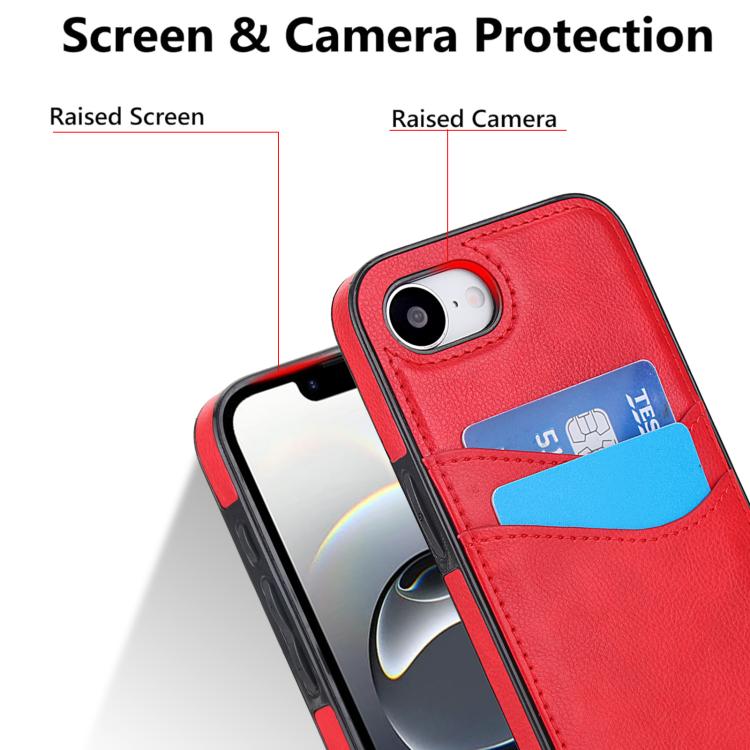 For iPhone 17e / 16e Litchi Leather Skin Card Slots Phone Case